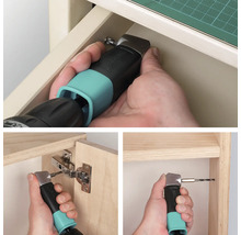 Anwendung des Wolfcraft Biegaufsatzes mit Bohrer und Schrauber