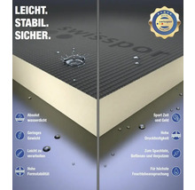 Panneau Swisspor avec les caractéristiques du produit et le label de qualité Swisspor