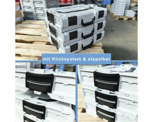 Stapel aus Werkzeugkoffern mit Klicksystem