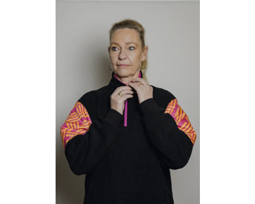 Pull en polaire pour femmes avec fermeture éclair et motif sur les manches