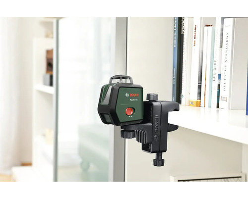 Logo Bosch, laser lignes avec support fixé à une étagère.