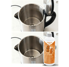 Entkalker mit Zitronensäure neben Wasserkocher aus Edelstahl