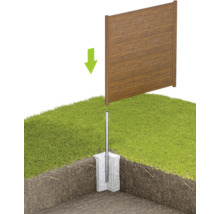 Illustration d'un élément de clôture ancré dans le sol avec un support de poteau