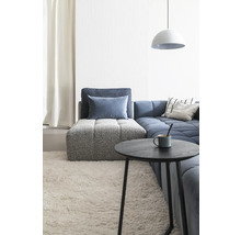 Salon moderne avec canapé, table basse et tapis