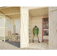 Abri à bois avec stockage de bois, barbecue et étagère