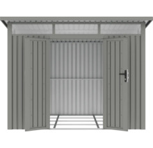 Abri à outils métallique gris ouvert