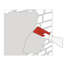 Illustration einer Person, die mit einer Glättkelle Putz auf eine Wand aufträgt