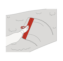 Illustration einer Hand, die eine Spachtel zur Wandgestaltung verwendet.