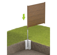 Illustration du montage d'une clôture de jardin avec fondation