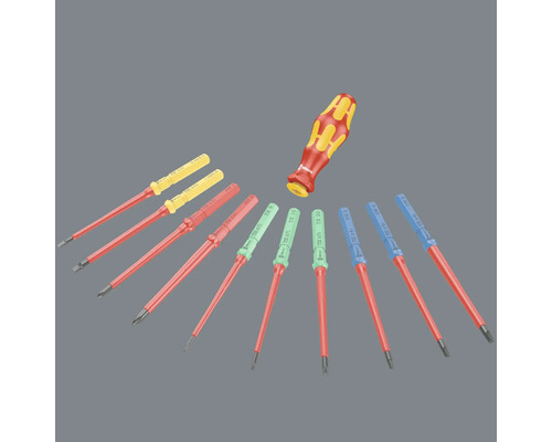 Satz isolierter Schraubendreher mit verschiedenen Spitzen und Griffen