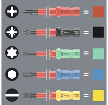 Verschiedene Schraubendreher-Bits mit unterschiedlichen Profilen und Wera Logo