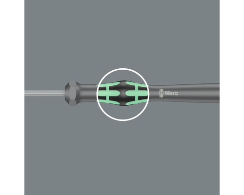 Vue détaillée du manche du tournevis avec le logo Wera
