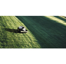 Robot tondeuse à gazon en cours d'utilisation sur une pelouse