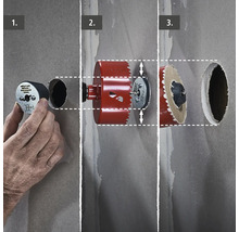 Trois étapes pour percer un trou dans un mur avec une scie cloche.