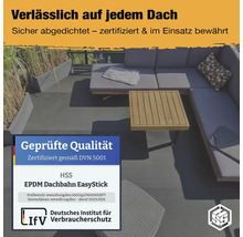 Dachterrasse mit EPDM Dachbahn EasyStick und Qualitätsiegel des Deutschen Instituts für Verbraucherschutz