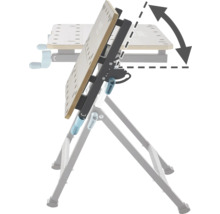 Établi réglable avec symbole de flèche indiquant le réglage de l'inclinaison