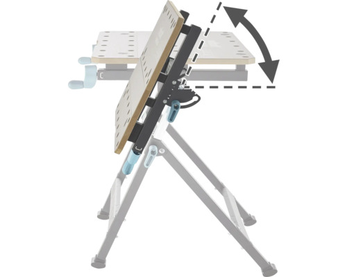 Établi réglable avec symbole de flèche indiquant le réglage de l'inclinaison