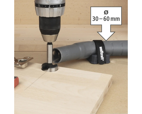 Utilisation d'une mèche Forstner avec aspiration de poussière de Wolfcraft