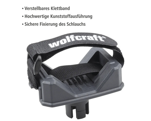 Support de tuyau Wolfcraft en plastique avec bande velcro réglable pour une fixation sûre du tuyau
