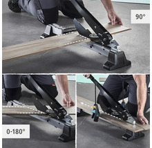 Coupe-laminé en utilisation avec des réglages d'angle de 0 à 180 degrés et 90 degrés.