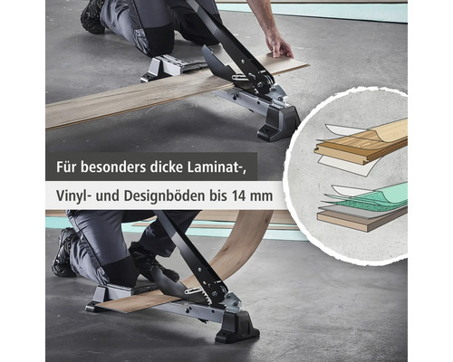 Coupe-laminé pour couper les sols stratifiés, en vinyle et design jusqu'à 14 millimètres d'épaisseur