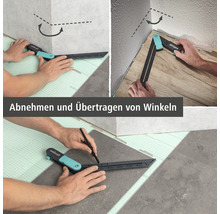 L'image montre le transfert d'angle avec une fausse équerre sur des carreaux de sol.