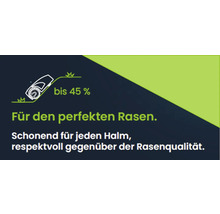 Illustration de tondeuse à gazon pour pentes jusqu'à 45 %. Pour une pelouse parfaite.