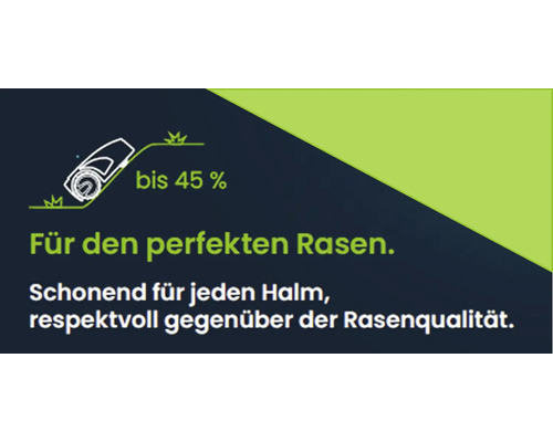 Rasenmäher Illustration für Steigungen bis 45 Prozent. Für den perfekten Rasen.