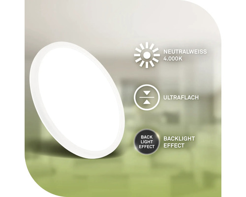 Flache LED Lampe mit neutralweissem Licht und Hintergrundbeleuchtung