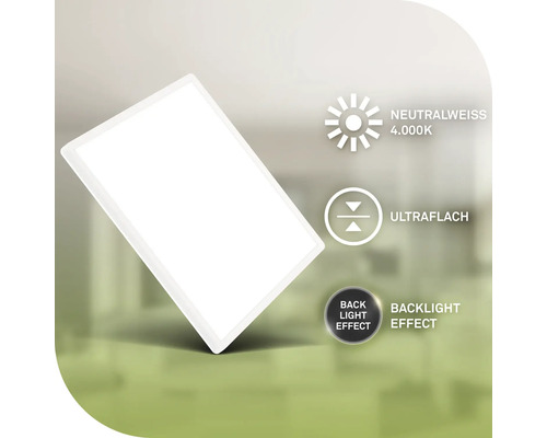 Lampe plate avec lumière blanche neutre, 4000 Kelvin et rétroéclairage