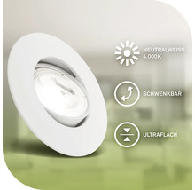 Spot encastrable avec lumière blanche neutre, 4000 Kelvin, pivotant et ultraplat