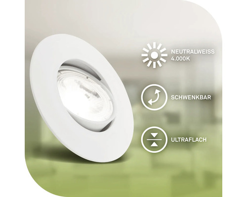 Spot encastrable avec lumière blanche neutre, 4000 Kelvin, pivotant et ultraplat