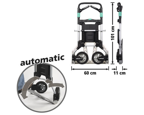 Wolfcraft Produktdarstellung: Treppensteiger Sackkarre mit den Maßen 101 x 60 x 11 cm.
