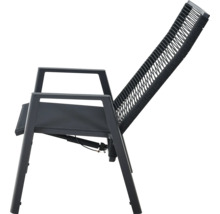 Chaise de jardin réglable avec tressage en corde et structure métallique.
