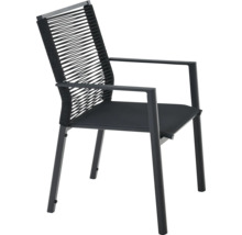 Chaise de jardin avec accoudoirs, structure en métal et dossier avec tressage en corde