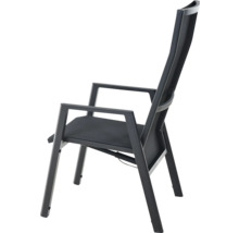 Chaise de jardin à dossier haut avec accoudoirs en métal et textile