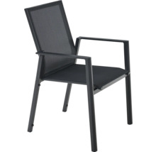 Chaise de jardin empilable avec structure en aluminium et revêtement en textile.