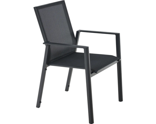 Chaise de jardin empilable avec structure en aluminium et revêtement en textile.