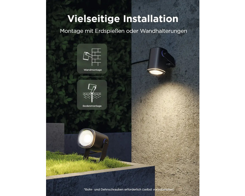 Aussenleuchte mit Erdspiess- und Wandmontageoptionen