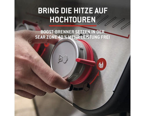 Gros plan d'un bouton de barbecue à gaz avec la main