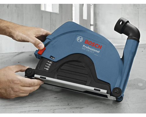 Capot d'aspiration Bosch GDE 230 FC-T pour meuleuse d'angle en cours d'utilisation