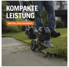 Coupe-bordures à batterie en cours d'utilisation pour couper l'herbe le long d'un trottoir