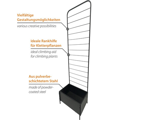 Kletterhilfe mit Pflanzkasten aus pulverbeschichtetem Stahl