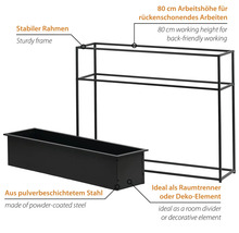 Jardinière noire avec cadre en acier pour l'intérieur, idéale comme séparateur de pièce