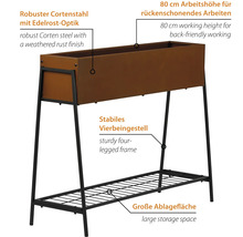 Jardinière surélevée en acier Corten avec espace de rangement