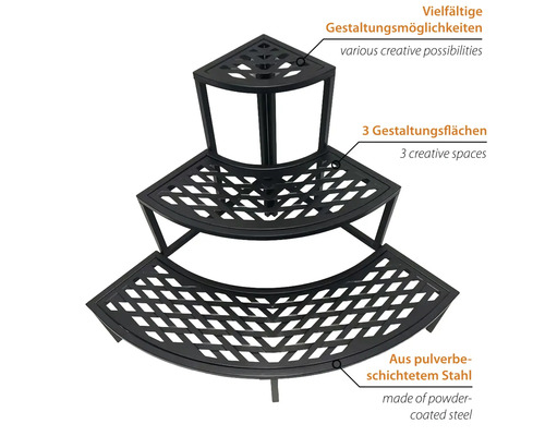 Dreistufige Eckpflanzentreppe aus pulverbeschichtetem Stahl für vielfältige Gestaltungsmöglichkeiten