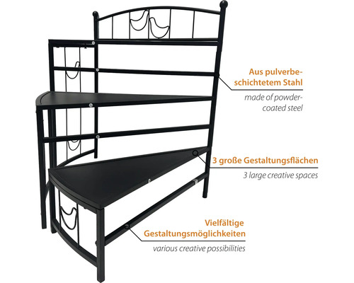 Etagenregal aus pulverbeschichtetem Stahl mit drei Ablageflächen