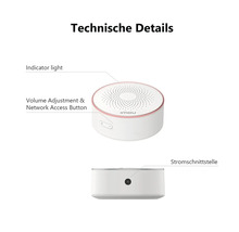 Capteur d'alarme IMOU avec voyant, réglage du volume, bouton d'accès réseau et connecteur d'alimentation