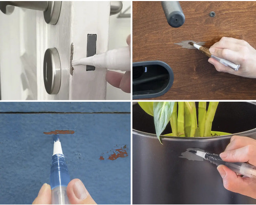 Application d'un stylo de retouche sur diverses surfaces pour réparer les dommages