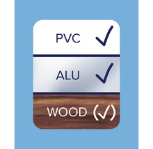 Convient pour PVC, aluminium et bois